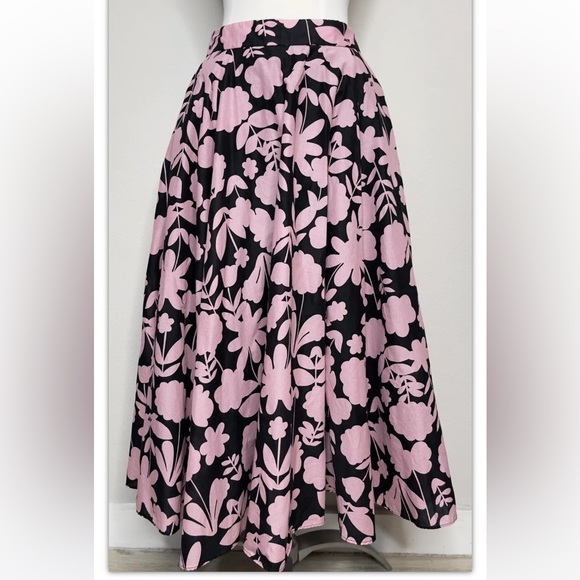 Boden Full Cotton Midi Skirt w Pink/Black Bold Flower Print Size 8P - Picture 5 of 10